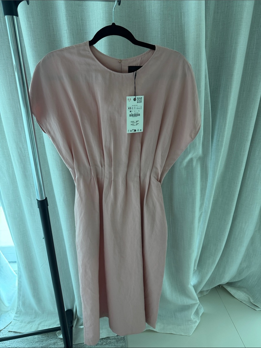 Women's Blush Pink Gathered Waist Dress